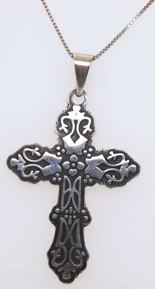 Vintage Sterling Silver Mexico Signed Cross Pendant on Chain
