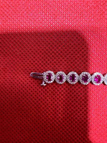 LADIES 14K WHITE GOLD RUBY AND DIAMOND BRACELET