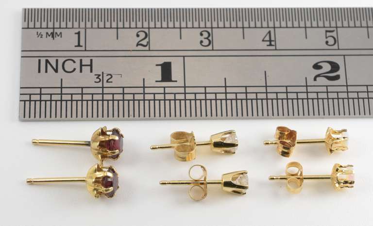 3 Pairs Stud Earrings-Diamond, Opal, & Garnet