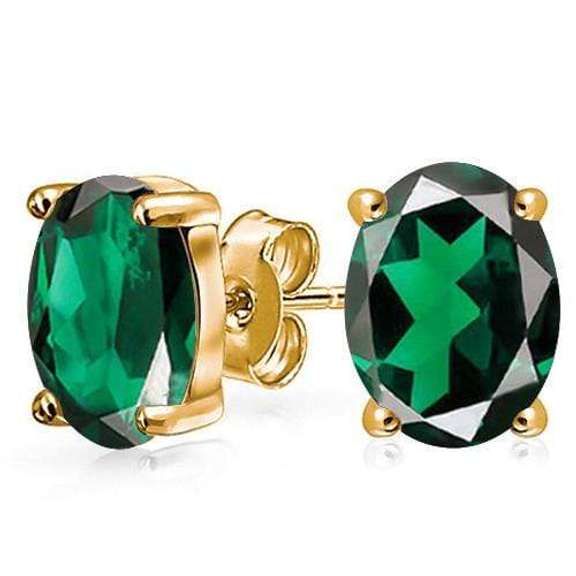 4X6MM RUSSIAN EMERALD (VS) 10KT SOLID GOLD EARRINGS STUD