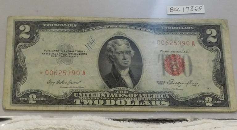 1953 Red Seal $2 US Note, Star Note