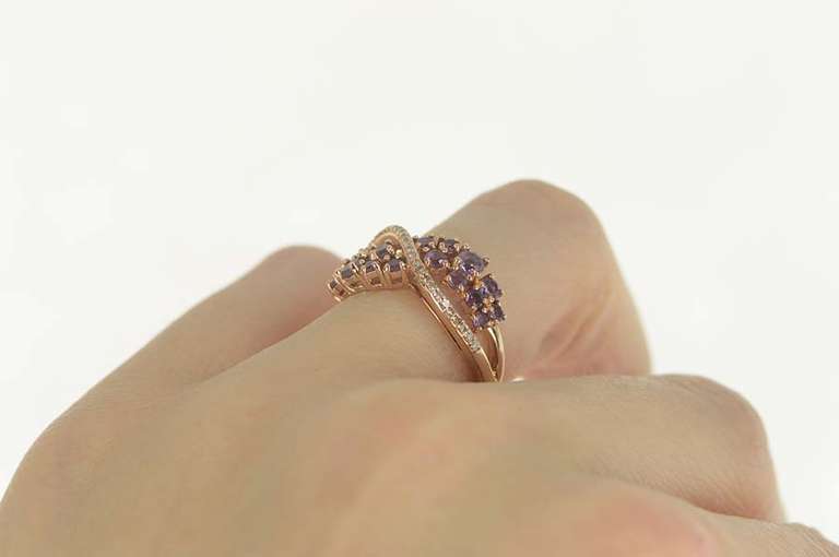10K Rose Gold Amethyst Diamond Wavy Criss Cross Ring