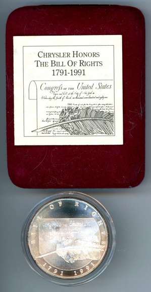 1991 Bill of Rights 1oz Silver Round. Box/CoA