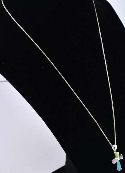 Sterling Silver Gemstone Cross Necklace