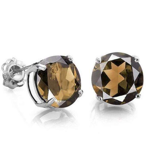 1.01 CT SMOKEY TOPAZ 925 STERLING SILVER EARRINGS STUD
