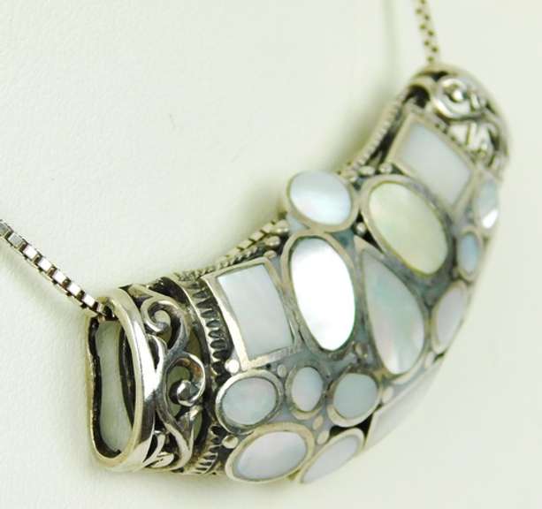 Chunky Sterling Mother of Pearl Slide Pendant & Chain