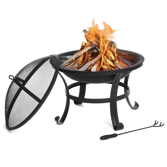 22 inch Patio Steel Fire Pit Camping with Screen Cover