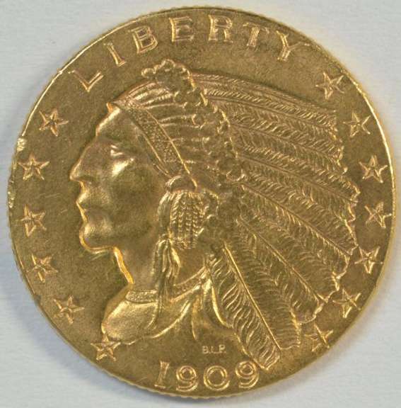 Lovely BU 1909 US $2.50 Indian Gold Piece. Better date
