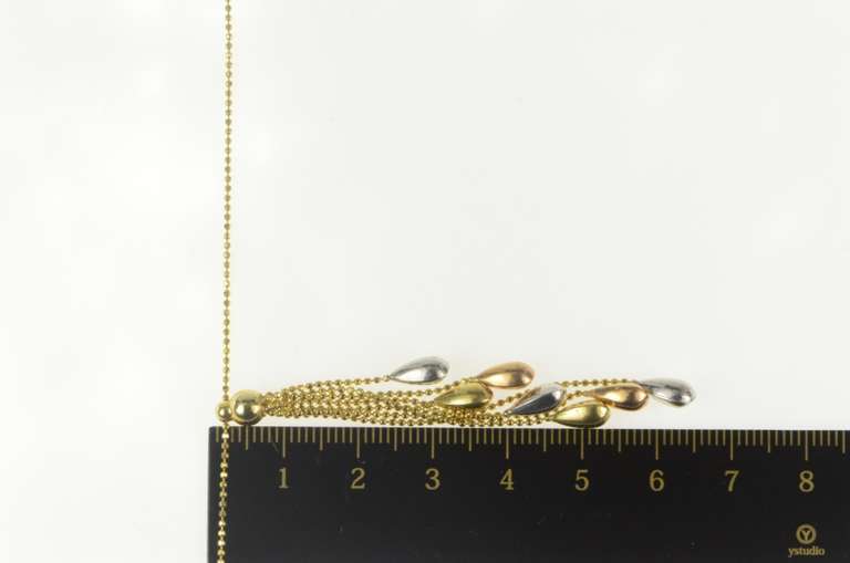 14K Yellow Gold Tri Tone Pear Tear Drop Dangle Fringe Chain Necklace