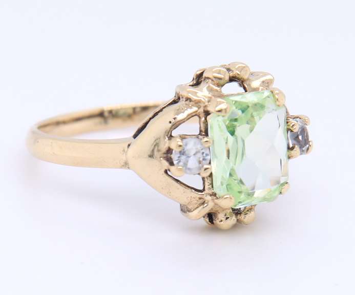 Fabulous Yellow Gold Green and Clear Topaz Cocktail Ring