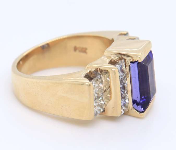 Dremy Yellow Gold Tanzanite and Princess Cut Channel Diamond Ring