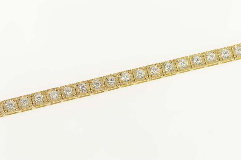 14K Yellow Gold Classic Squared Round Cut CZ Tennis Bracelet