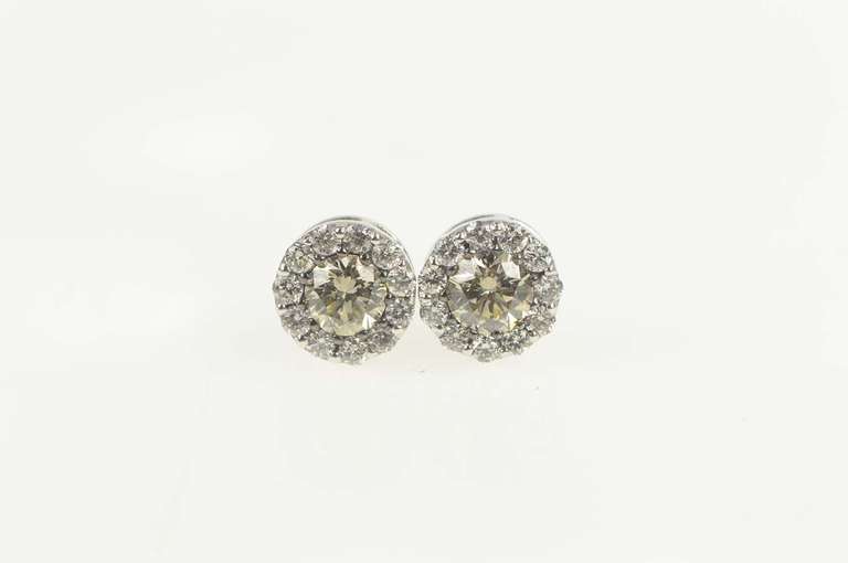 14K White Gold 0.82 Ctw Diamond Round Halo Cluster Stud Earrings