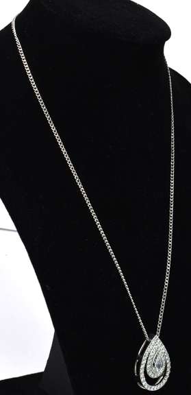 Sterling Silver Teardrop Pendant With CZs