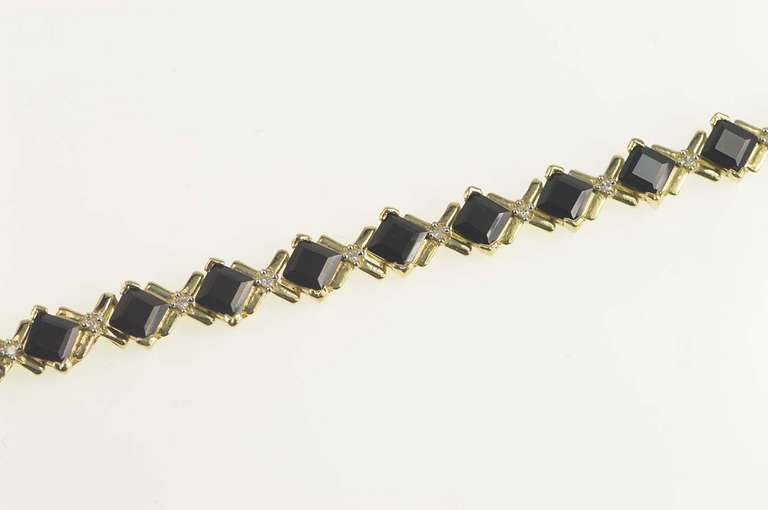 10K Yellow Gold Black Onyx Diamond Accent X Link Tennis Bracelet