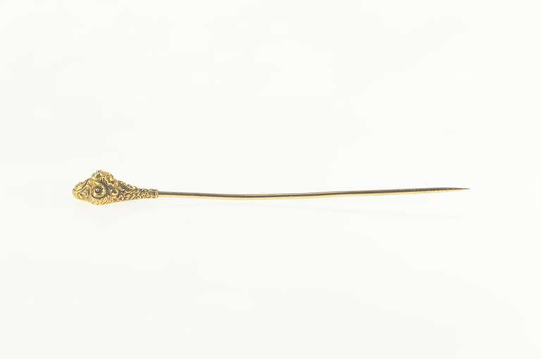 14K Yellow Gold Ornate Victorian Scroll Ornate Decorative Stick Pin