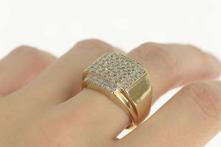 10K Yellow Gold 0.75 Ctw Pave Diamond Square Men's Ring