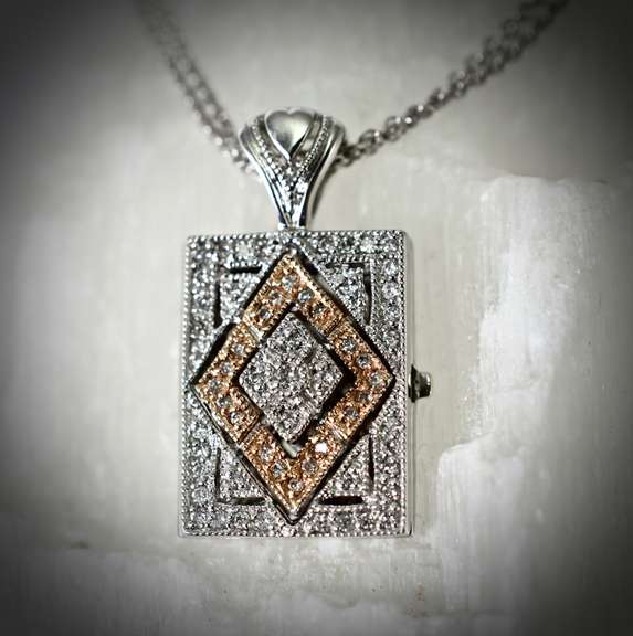 Unusual Feminine Two-Tone 14K Gold & Diamond Locket