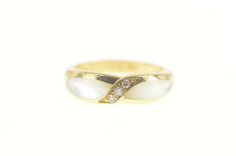 14K Yellow Gold Mother of Pearl Diamond Statement Band Ring