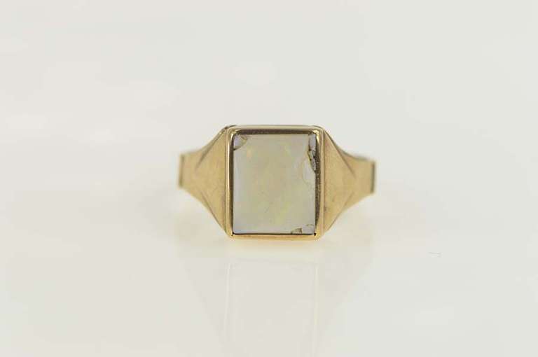 14K Yellow Gold 1960's Squared Men's Opal Statement Ring