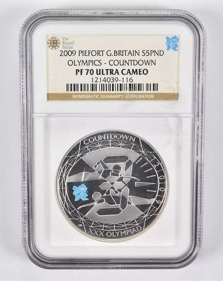 PF70 UCAM 2009 Great Britain 5 Pounds Silver Olympics Piefort NGC