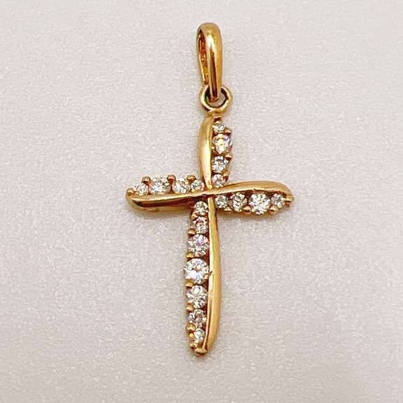 14kt Solid Yellow Gold & Diamond Cross Pendant