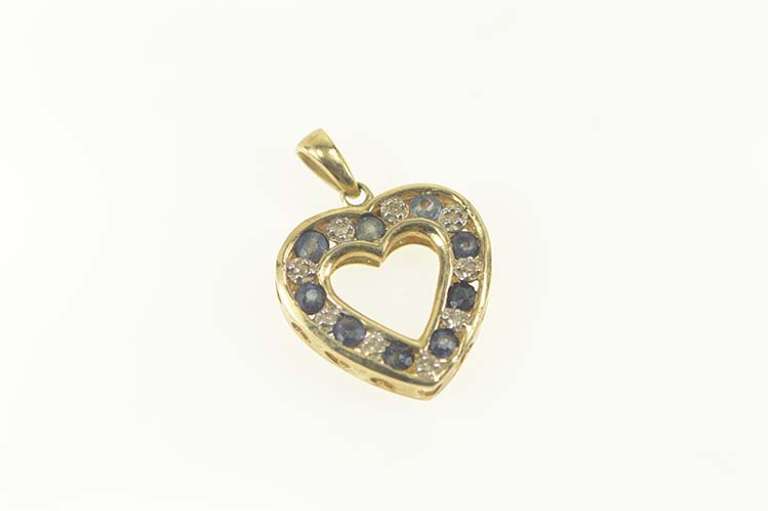 10K Yellow Gold Sapphire Diamond Heart I Love You Message Pendant
