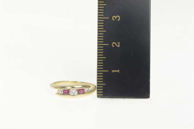 14K Yellow Gold Ctw Natural Ruby Diamond Bypass Ring