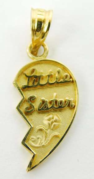 14K Little Sister Mizpah Heart Pendant