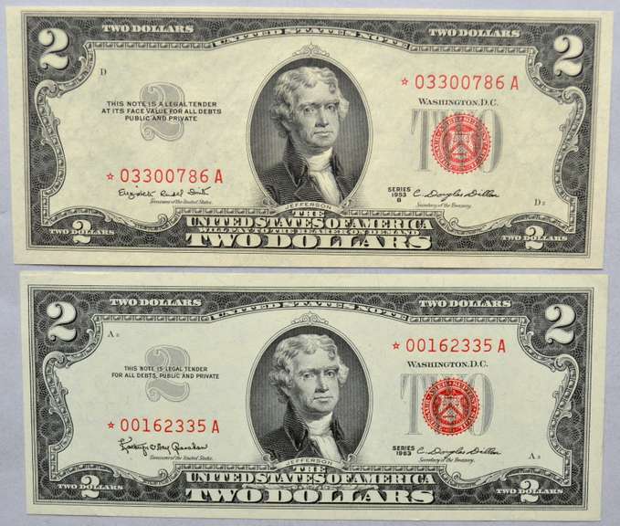 Choice CU 1953 B &1963 Star $2 Red Seal US Notes