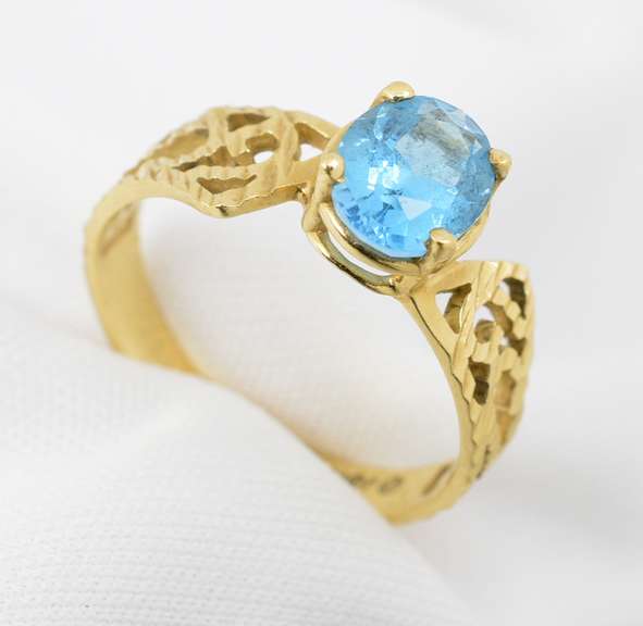 Feminine Filigree Blue Topaz Ring