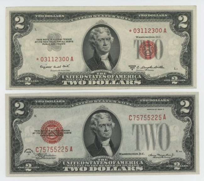 Superb Gem CU 1928-B & 1953-B Star $2 Notes