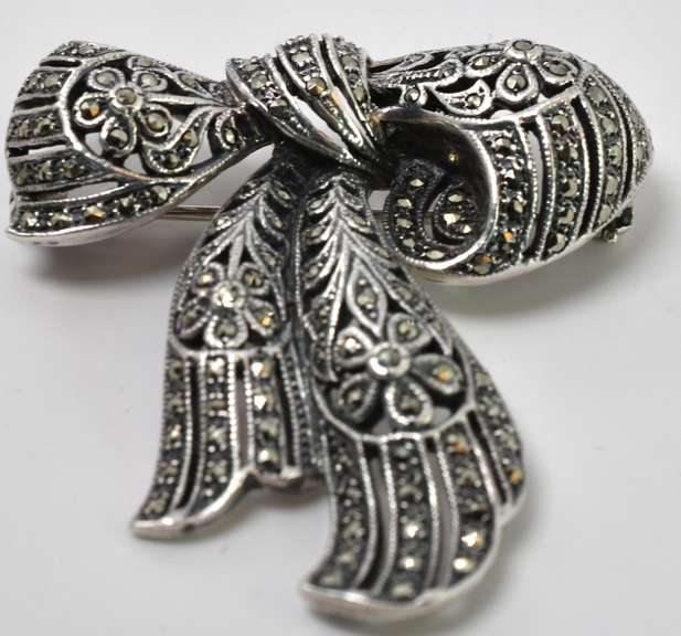 Silver And Marcasite Bow Pin