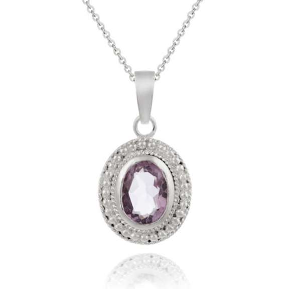 Sterling Silver Genuine Amethyst Oval Pendant