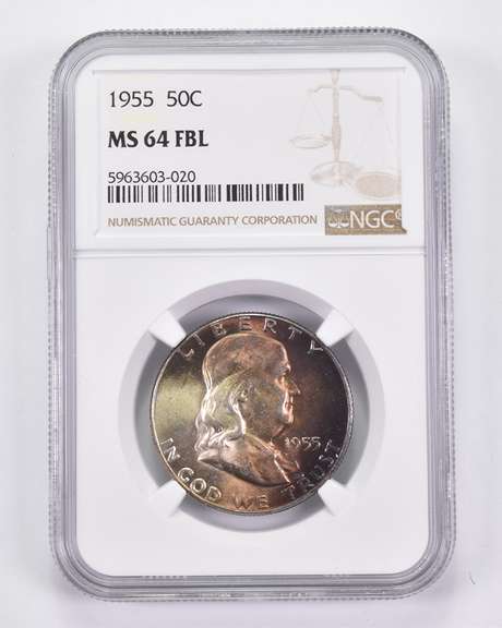 MS64 FBL 1955 Franklin Half Dollar - Graded NGC AMAZING Tone