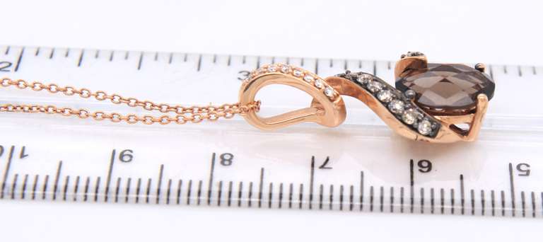 Optimal LeVian Yellow Gold Smokey Quartz adn Diamond Pendant on Chain