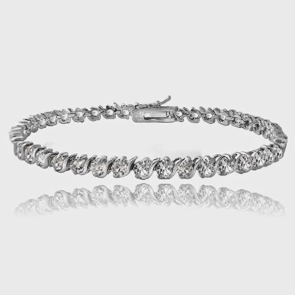 Sterling Silver Created 5.75ct White Sapphire S Design Tennis Bracelet