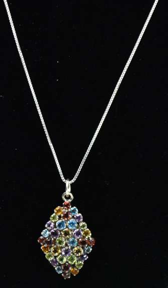 Multi-Gemstone Sterling Silver Pendant