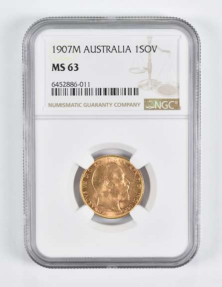 MS63 1907-M Australia 1 Sovereign Gold Coin NGC