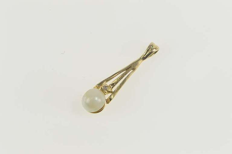 14K Yellow Gold Pearl Diamond Accent Drop Statement Pendant