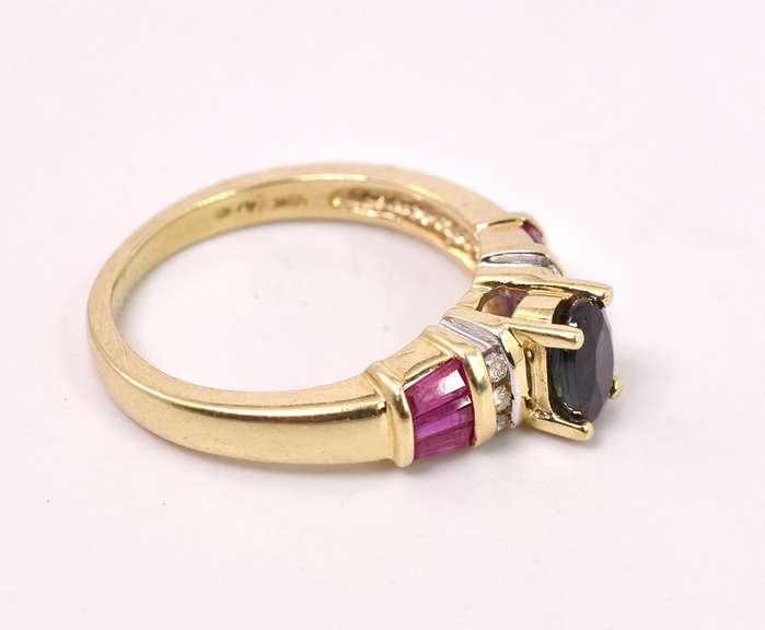 Ravishing Sapphire, Ruby and Diamond Ring in 14K Yellow Gold