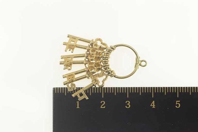 14K Yellow Gold Dearest Ornate Heart Skeleton Key Ring Pendant