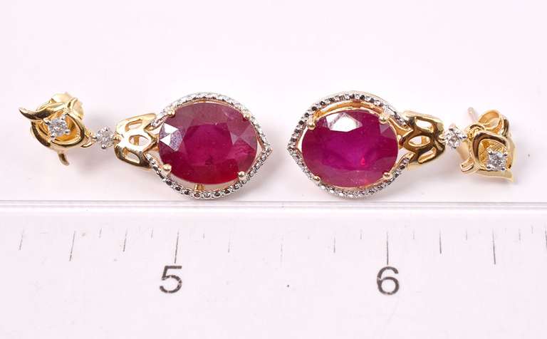 Ravishing 0.21CTW Diamond & 11.88CTW Ruby Earrings in Gold Plated Sterling Silver