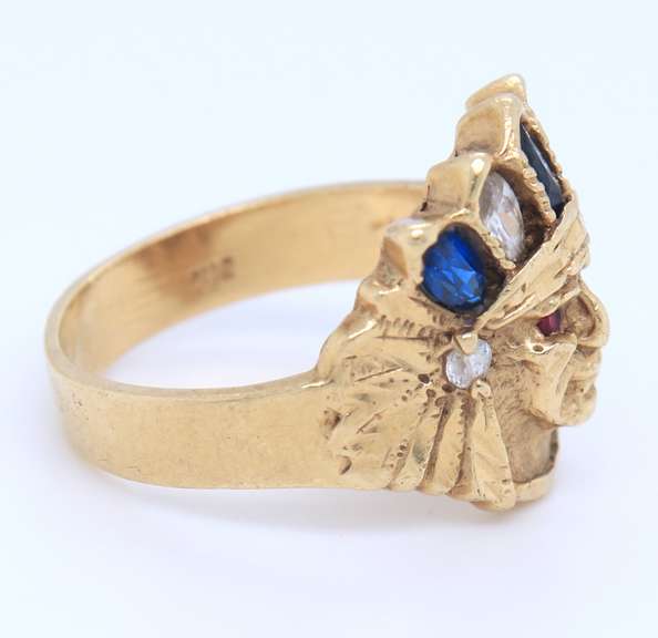 Nice Yellow Gold Indian Head Men's Cubic Zirconia Ring