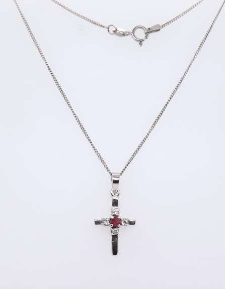 925 Sterling Silver Gemstone Cross Pendant on Chain