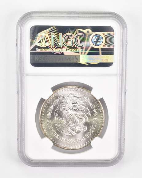 Mint Error MS66 1983 Mo Mexico 1 Silver Onza - REV Struck Thru - NGC