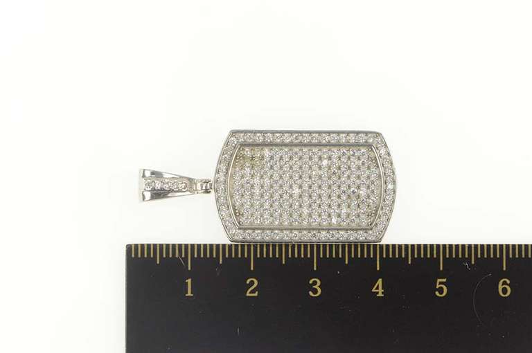 Sterling Silver Pave CZ Dog Tag Flashy Statement Medallion Pendant