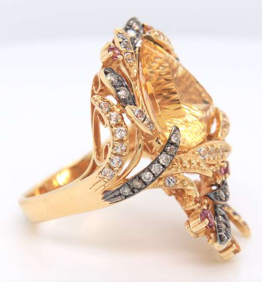 LeVian Yellow Gold Triangle Citrine and Diamond Cocktail Ring