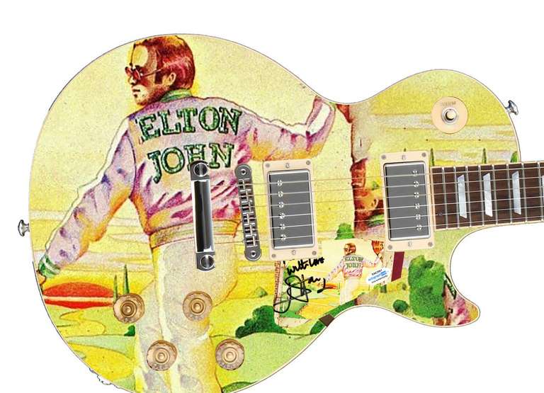 Elton John Autographed Signed Yellow Brick Road Photo Guitar
