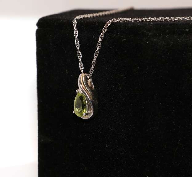 Charming Peridot and Diamond Pendant 14kt and Sterling Silver Necklace
